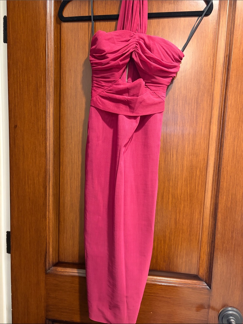 Bec & Bridge Hot Pink Ruched Halter Midi Dress